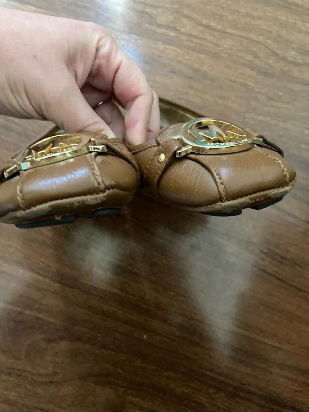 Michael Kors Tan Leather MK Logo Ballet Flats Sz 8